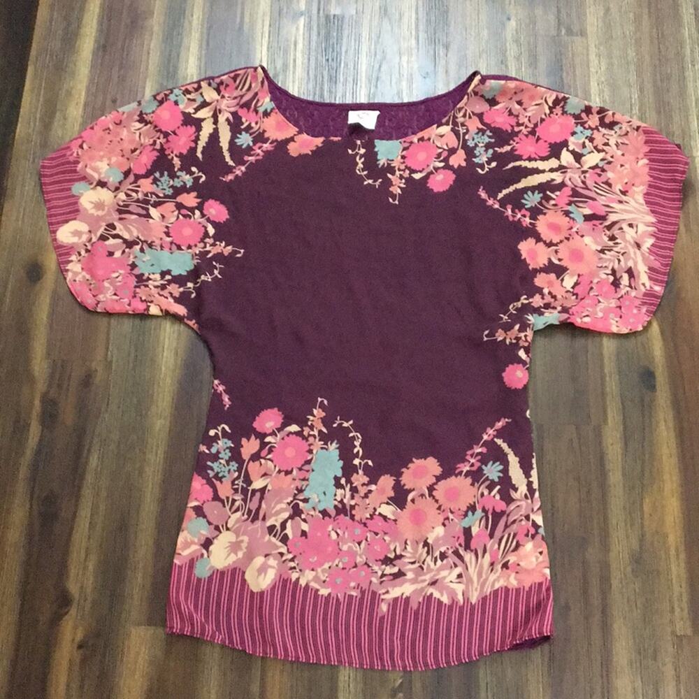 Vintage Free People Maroon Floral Blouse